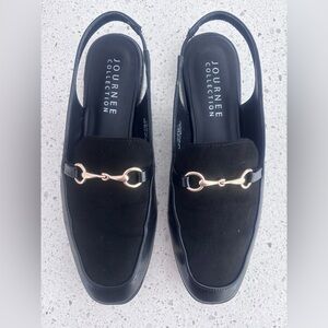 Size 9.5 Journee “Lainey” Black Slingback Loafers with Gold Horsebit